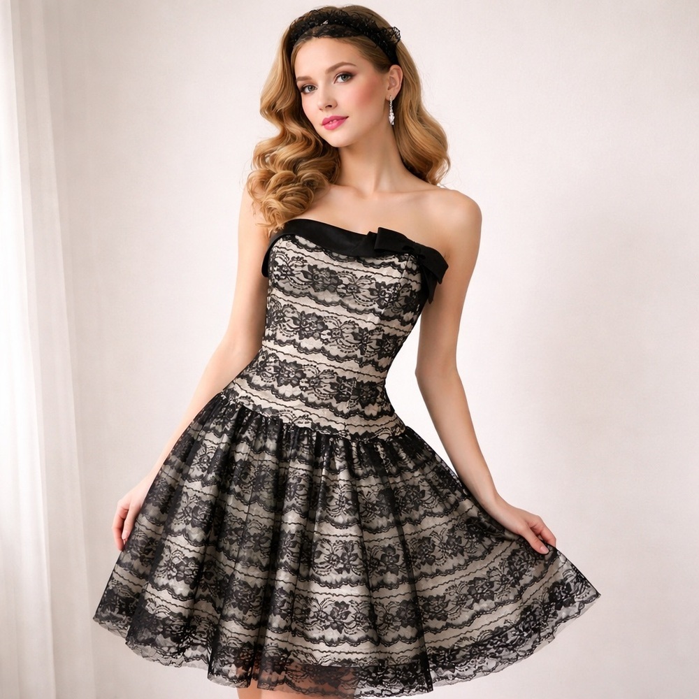 Jessica McClintock for Gunne Sax Vintage Strapless Lace Party Dress – Size 5